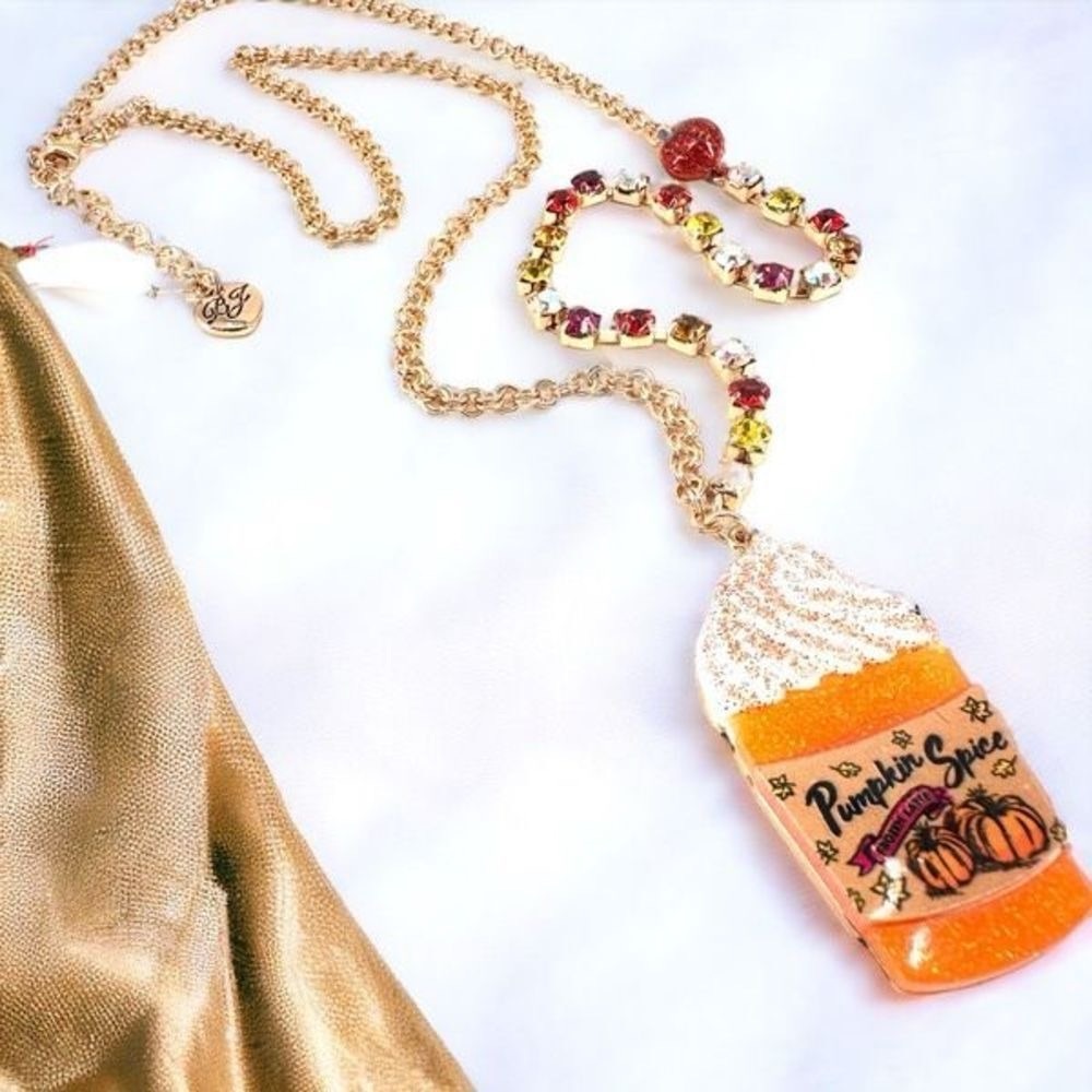 Betsey Johnson pumpkin spice necklace fall Halloween jewelry Coffee Lover NWT